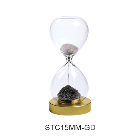 Sand timer with a round gold metal base, SKU STC15MM-GD